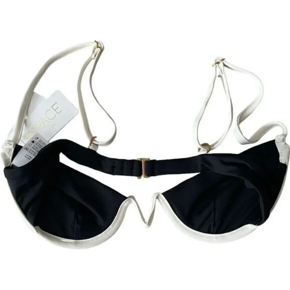 L Space‎ Nico Bikini Top Black Cream Estella Bikini Bottom Black 2 Piece Medium